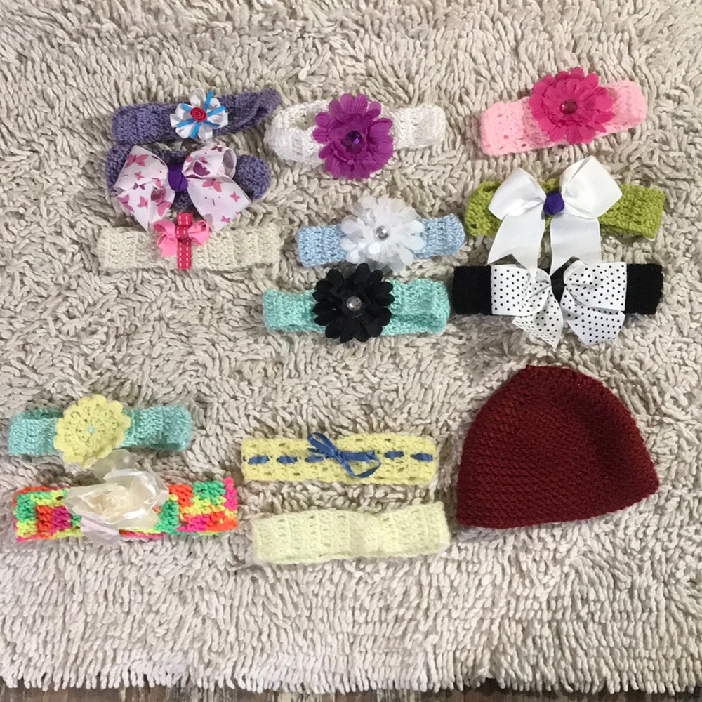 HEAD BANDS TOBOGGAN BOWS hand crochet lot baby kid